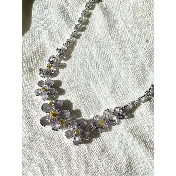 Light lavender purple and yellow flower statement necklace - Picture 2 of 2